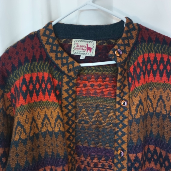 The Alpaca Connection Colorful Nordic Cardigan XL Peru 90s Folklore Boho Cabin - Picture 2 of 16